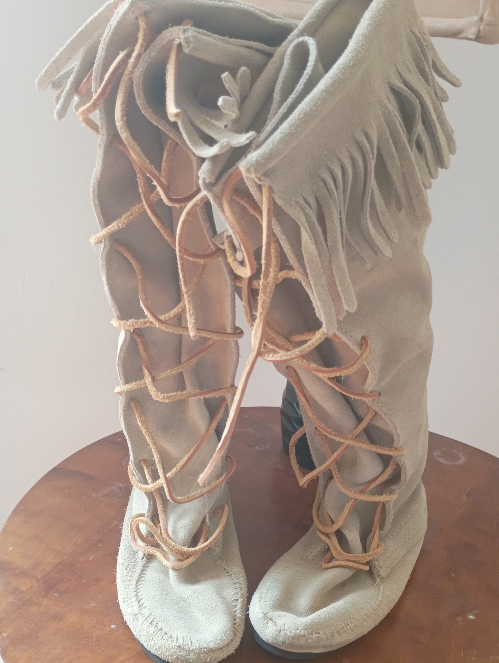 Minnetonka Knee-high Suede Fringed Moccasin